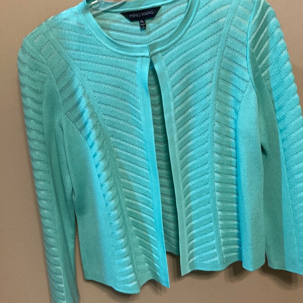 Ming Wang mint green Textured Cardigan Sweater